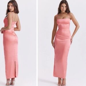NWT House of CB Costanza Satin Maxi Dress light Peach Pink Size M